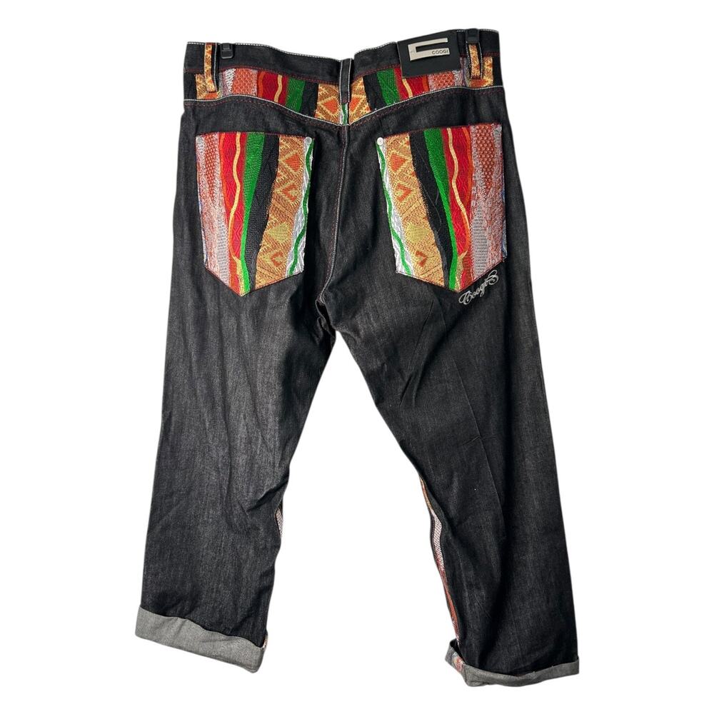 Coogi Black Denim‎ Jeans Size 42x35 Embroidered Pocket Mixed Media Y2K Hip Hop